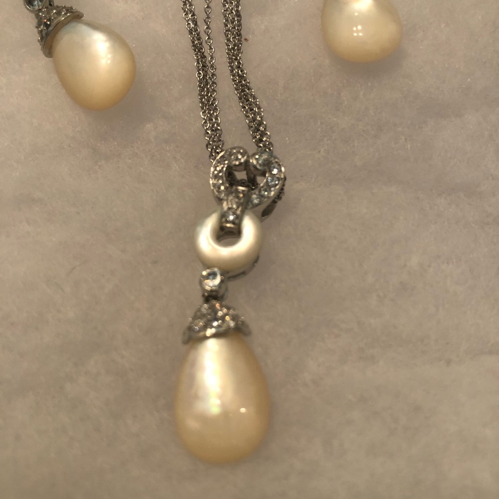 Pearl and CZ necklace and earrings set